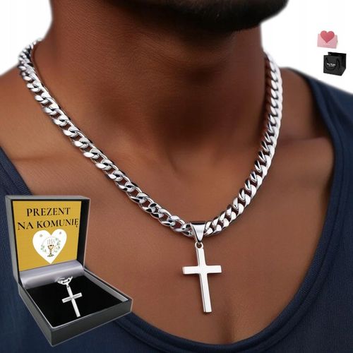 SREBRNY ŁAŃCUSZEK Z KRZYŻYKIEM MĘSKI ŁAŃCUCH PEŁNY KRZYŻ DIAMENTOWANY na Arena.pl