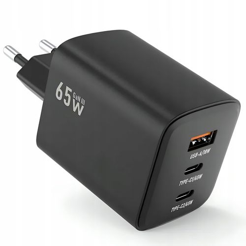 ŁADOWARKA SIECIOWA SZYBKA 65W GaN USB 2x USB-C PD QC 4.0 MOCNA UNIWERSALNA na Arena.pl