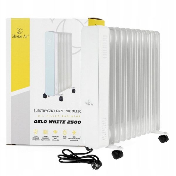 Grzejnik olejowy elektryczny Mission Air OSLO white 2500W biały WIFI TIMER zdjęcie 9