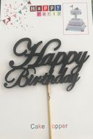 TOPPER NA TORT KOLOR CZARNY HAPPY BIRTHDAY DREWNIANY PRODUKT POLSKI