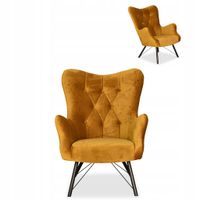 Fotel skandynawski Luna uszak pikowany muszelka Family meble złoty musztard