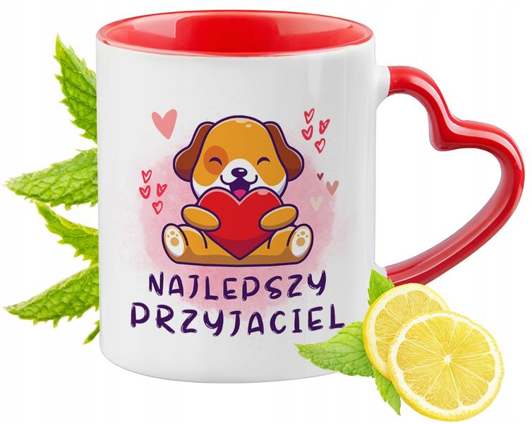 Pies Pieski Kubek Czerwony Z Uszkiem W Kształcie Serca Na Prezent zdjęcie 1