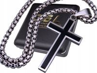 SREBRNY ŁAŃCUSZEK Z KRZYŻYKIEM STAL CHIRURGICZNA 316L SPLOT KRÓLEWSKI 60CM