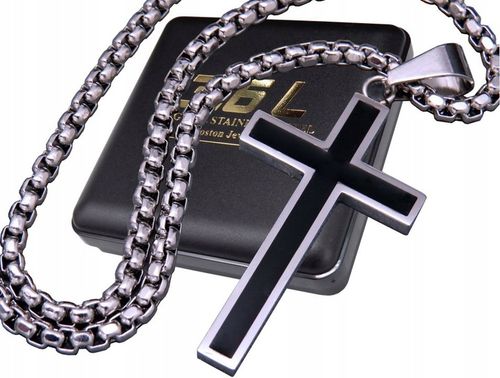 SREBRNY ŁAŃCUSZEK Z KRZYŻYKIEM STAL CHIRURGICZNA 316L SPLOT KRÓLEWSKI 60CM na Arena.pl