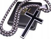 SREBRNY ŁAŃCUSZEK Z KRZYŻYKIEM STAL CHIRURGICZNA 316L SPLOT KRÓLEWSKI 60CM