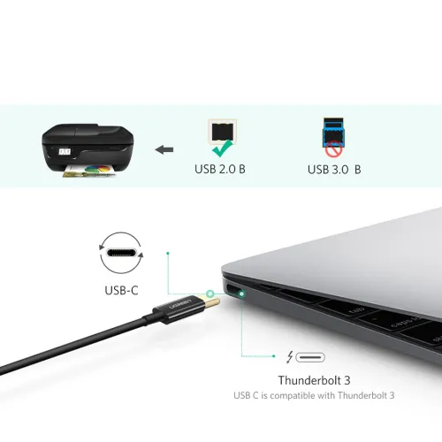 kabel ugreen us241 usb-c 2.0 - usb-b 1 m - czarny na Arena.pl