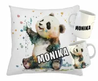 Zestaw PANDA KUBEK + PODUSZKA RÓŻNE WZORY + IMIĘ