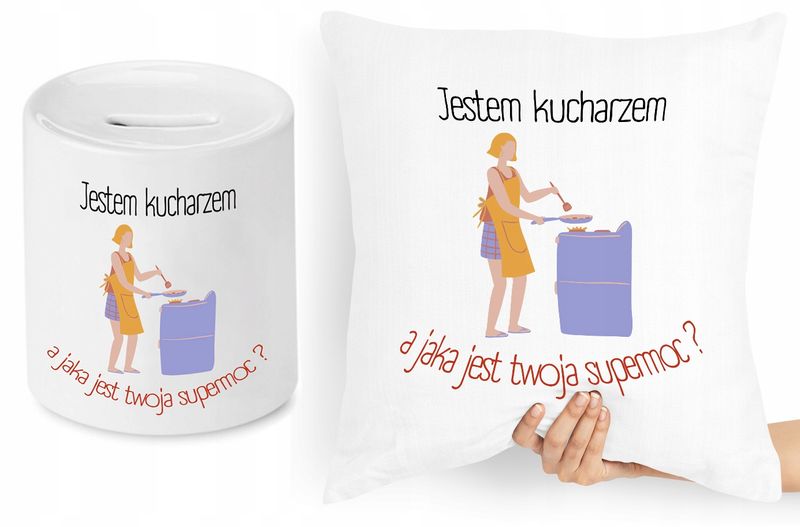 Dla Kucharza Zestaw Poduszka + Skarbonka Prezent Z Nadrukiem Ze Zdjęciem zdjęcie 1