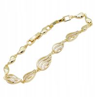 Piękna bransoletka Ażurowe łezki z cyrkoniami miedź pozłacana 17 + 2 cm