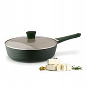 DUŻA PATELNIA GŁĘBOKA 28cm marmurowa patelnia INDUKCJA + POKRYWKA Naturale