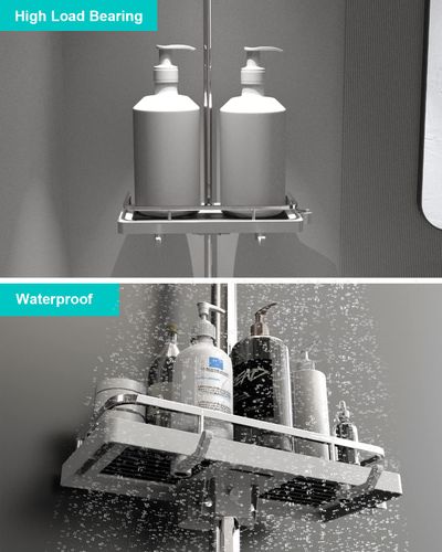 Półka Prysznicowa Bez Wiercenia na Drążek 27x11 cm Biała ABS z Haczykami na Arena.pl