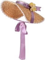 Kapelusz przeciwsłoneczny słomkowy wiktoriański fioletowy z kwiatami