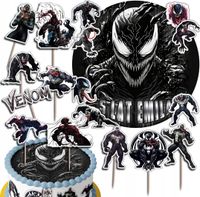 ZESTAW OPŁATEK NA TORT 20CM + TOPPERY PAPIEROWE - VENOM + IMIĘ 15CM 18CM
