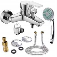 ZESTAW BATERIA WANNOWA PRYSZNICOWA KRAN DO WANNY UCHWYT WĄŻ SŁUCHAWKA CHROM