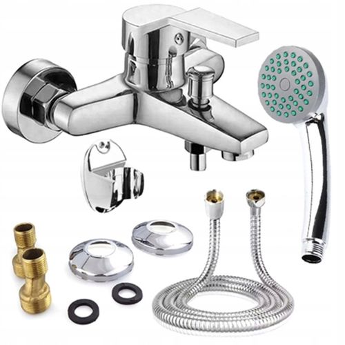 ZESTAW BATERIA WANNOWA PRYSZNICOWA KRAN DO WANNY UCHWYT WĄŻ SŁUCHAWKA CHROM na Arena.pl