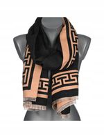 Versoli - ciepły modny szalik grecki wzór frędzle czarny brązowy AX-131 1#