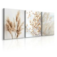 Obrazy Do Sypialni Set Trawa Pampasowa Kwiaty Rośliny Styl Boho 90cm x 40cm