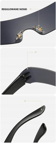 Futurystyczne OKULARY PRZECIWSŁONECZNE SREBRNE Imprezowe UV400 + Etui na Arena.pl