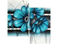 60X60CM TURKUSOWE KWIATY DWU OBRAZ ŚCIAN