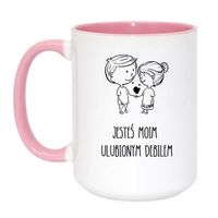 KUBEK "JESTEŚ MOIM ULUBIONYM DEBILEM" Wzór - Duży Biało-Różowy 450 ml