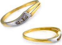 Złoty pierścionek 585 dwa kolory złota z trzema cyrkoniami r15 nowoczesny