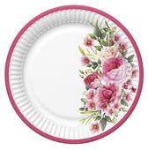 Talerzyki papierowe Bukiet Różowe Kwiaty, 18 cm 8 szt.