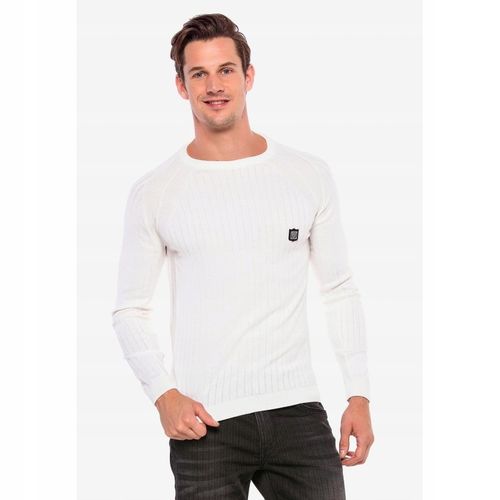 CIPO BAXX SWETER W PRĄŻKI WHITE BASIC GŁADKI~M na Arena.pl