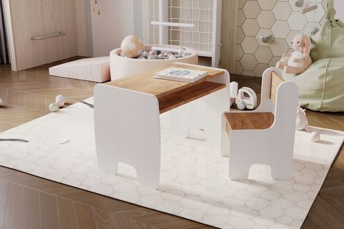 Stolik i krzesełko dla dzieci z półką - kolor biały dąb craft złoty na Arena.pl