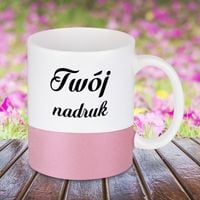 Biały kubek GLITTER z Twoim nadrukiem różowy pasek