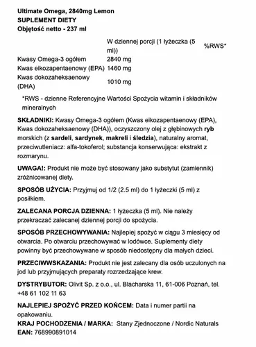 Ultimate Omega 2840mg Cytryna 237ml na Arena.pl