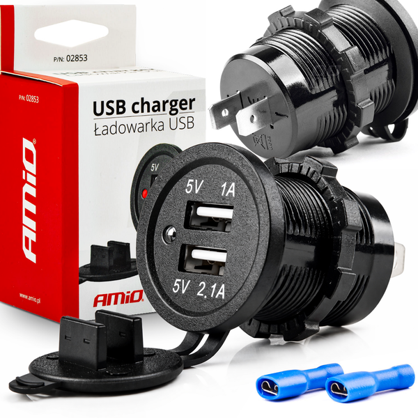 GNIAZDO SAMOCHODOWE ŁADOWARKA 2x USB 12V 24V AMiO zdjęcie 1