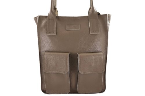 Torba shopper bag do pracy - Beżowa ciemna na Arena.pl