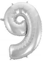 Balon Foliowy Silver Cyfra 9 Srebrna 92Cm Urodziny Przyjęcia