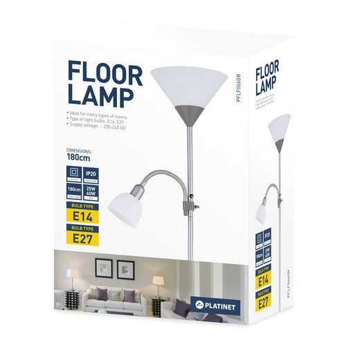 LAMPA podłogowa stojąca E27 + E14 60W szara na Arena.pl