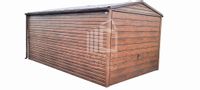 GARAŻ BLASZANY 3m x 6m poziom - dwuspad - Brama uchylna - ciemny orzech rynny 3x5