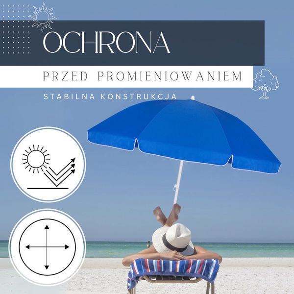 Parasol plażowy niebieski 240 cm zdjęcie 2