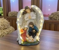 FIGURKA ŚWIECĄCA SZOPKA BOŻONARODZENIOWA ŚW. RODZINA OZDOBA ANIOŁ 20CM