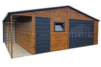 Garaż Blaszany 7x6m Brama Uchylna Wnęka Drzwi Drewnopodobny Rynny TS566