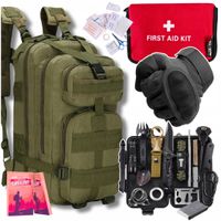 ZIELONY PLECAK 35L ZESTAW SURVIVAL 32el APTECZKA MINI RĘKAWICE CZARNE r. XL