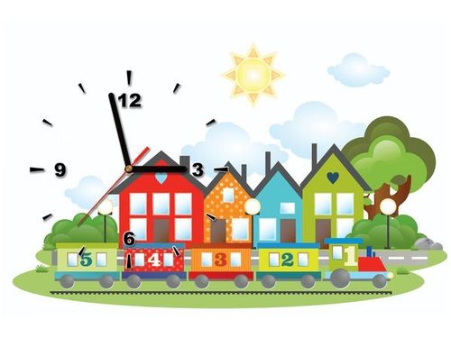 60CM 40CM ZEGAR OBRAZ POCIĄG MIASTECZKU DRUK PŁÓTNO RAMA na Arena.pl