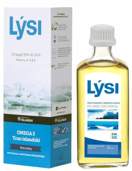 Lysi TRAN ISLANDZKI NATURALNY Omega 3 EPA DHA WITAMINA A D E 240ml zdjęcie 1