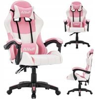 Fotel gamingowy ergonomiczny obrotowy krzesło gracza ekoskóra różowy biały