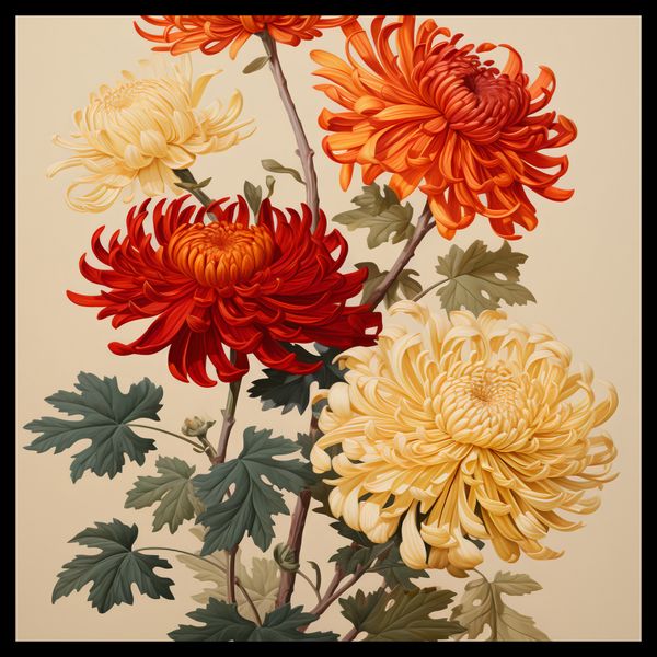 Plakat 40x40cm Tańczące Chryzantemy zdjęcie 2