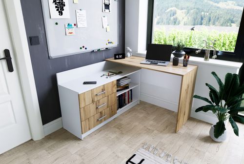 Funkcjonalne biurko narożne Omega w kształcie litery L - 3 szuflady na Arena.pl