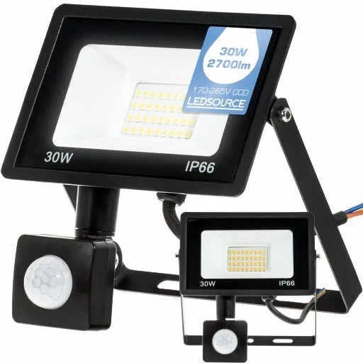 Halogen Naświetlacz 30W LED ZEWNĘTRZNY LAMPA Czujnik RUCHU ZMIERZCHU Garaż zdjęcie 1