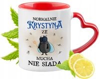 Dla Krystyny Kubek Czerwony Z Uszkiem W Kształcie Serca Na Prezent