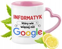 Kubek Dla Informatyka Różowy Z Uszkiem W Kształcie Serca Na Prezent Na Kawę