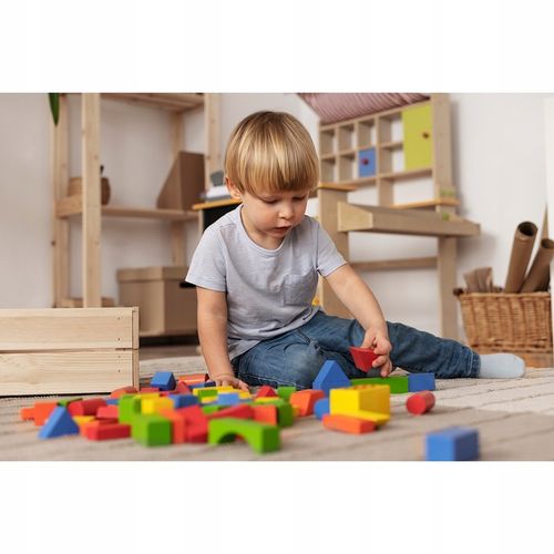 Klocki Drewniane Zestaw 100szt Układanka Miasto Edukacyjne Kolorowe Sorter na Arena.pl