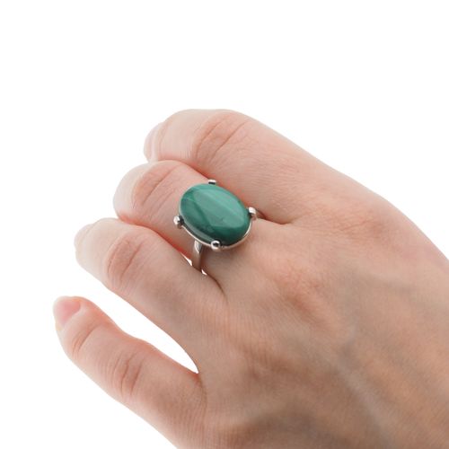 Pierścionek regulowany z owalnym Malachitem w srebrze rodowanym na Arena.pl