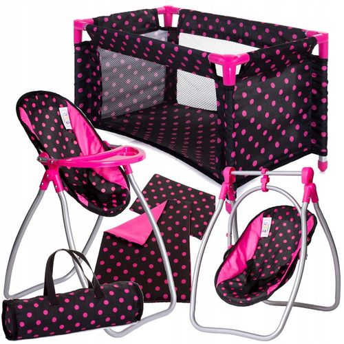 Zestaw dla lalek ŁÓŻECZKO + KRZESEŁKO do karmienia dla laki HUŚTAWKA 2w1 na Arena.pl